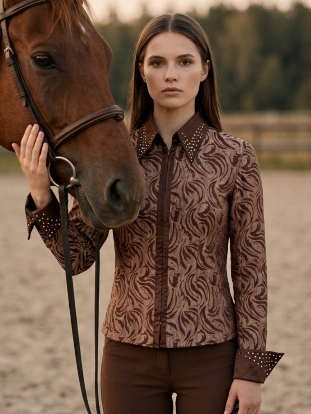Vintage Hobbie Horse Limited Edition Brown Patterned Women's Blazer Rhinestone L